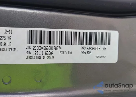 2012 Dodge Charger Se from USA, damaged, VIN 2C3CDXBG6CH178374